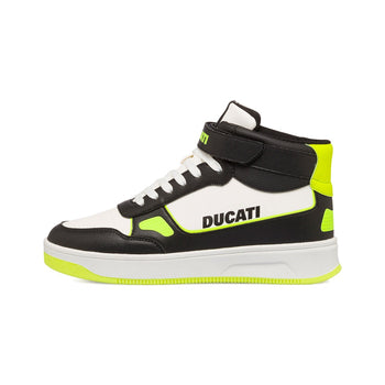 Sneakers alte bianche e nere da ragazzo con dettagli gialli Ducati Barsaba Mid 4 GS, Brand, SKU s352500211, Immagine 0